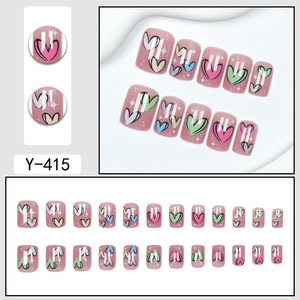 24ชิ้นที่มีคุณภาพสูง ABS ตารางฝรั่งเศสเล็บปลอมหลายสีออกแบบหัวใจกดบนประเภทสำหรับการประยุกต์ใช้นิ้วบรรจุ - Product Image 6