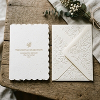 Invitation de mariage de luxe gaufrée à motif floral sur papier spécial à bords festonnés - Carte d'invitation élégante à thème floral en relief profond pour fête