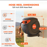 Enrouleur de tuyau d'arrosage rétractable NEOTEC 5/8 po x 50 pi avec buse à 9 modes, robuste, fixation murale 180° °   Verrou pivotant de n'importe quelle longueur G255815
