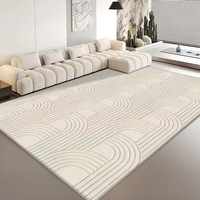 Luxury Modern Geometric Cut Pile Minimalist Beige Rug, Custom Size, High-Low Texture, Cashmere Feel Large Home Area Rug