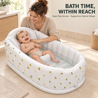 Baignoire gonflable pour bébé avec parois à chambre d'air nervurées en PVC de 0,30 mm, support de bain surélevé et sortie de vidange pour impression personnalisée