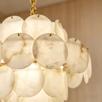 Lustre LED rond en cuivre doré et albâtre, suspension suspendue E14 CRI 90, éclairage à 360 degrés pour villa