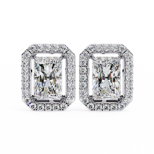 Radiant Cut Lab Grown Diamond <b>Stud</b> <b>Earrings</b> 14K White Gold VVS Clarity Halo Style for Certified Trendy Wholesale <b>Fine</b> Jewelry - Product Image 1
