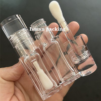 Tube de gloss à lèvres carré ISMAN 8 ml avec capuchon doré et blanc, grand applicateur, emballage vide pour gloss à lèvres, logo personnalisé de luxe, flacon rond en PET
