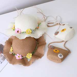 Go Party Bộ Túi Xách Mũ Rơm Che Nắng Rộng Vành Thắt Nơ Hình Lá Hoa Mùa Hè Ví Bé Gái Mũ Đi Biển Cho Trẻ Em Túi Đeo Vai Dễ Thương - Product Image 2