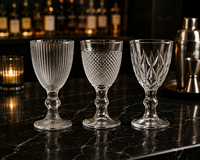 Verres à vin rouge en verre gaufré à long pied JH 2026, personnalisables avec logo, pour fêtes et mariages, style rétro, type gobelet
