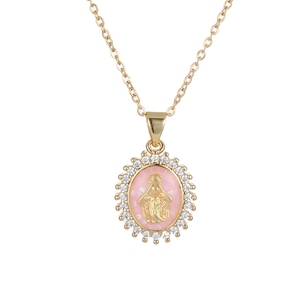 Offre Spéciale Religieux Jade Vierge <span class=keywords><strong>Marie</strong></span> Pendentif 18k Plaqué Or Diamant <span class=keywords><strong>Rose</strong></span> Hoop Pendentif Collier - Product Image 6