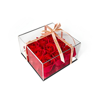 Boîte carrée artisanale pour la Saint-Valentin, roses en savon préservées, acrylique, 15x15x8cm, longue durée (3-5 ans), idée cadeau unique pour le bureau