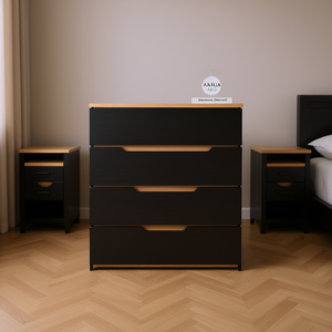 Ensemble de chambre à coucher trois pièces Myra Commode à tiroirs Aralia & deux tables de chevet Omaha en noir/chêne clair - Product Image 2