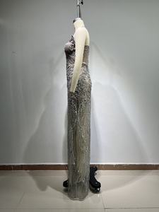 Vestido Largo de Lujo con Lentejuelas de Cristal, Plateado, sin Tirantes, Sexy, con Abertura, para Celebridades, Mujeres, Fiestas de Cumpleaños, Club, Graduación - Product Image 4