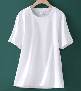 T-shirts décontractés pour femmes, col rond, coupe ample, impression personnalisée, 95% coton, 5% élasthanne, t-shirts unis et simples - Product Image 5