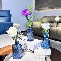 Vases à fleurs en verre bleu vintage de petite taille en gros, jolis vases en verre pour centres de table, décoration rustique, mariage, maison