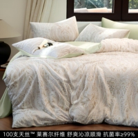 Parure de lit 4 pièces 100 % Lyocell, drap-housse et housse de couette en satin 60S soyeux et rafraîchissant, couleur unie pour chambre à coucher