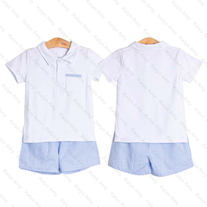 Dulce conjunto de niño pequeño tejido color sólido cuello Peter Pan Top y pantalones cortos conjuntos de dos piezas bordado conjunto corto - Product Image 4
