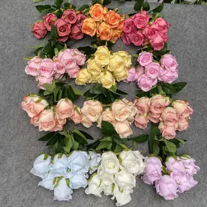 Ramos de flores rosas artificiales de tela de 7 cabezas baratas florales artificiales para bodas en casa