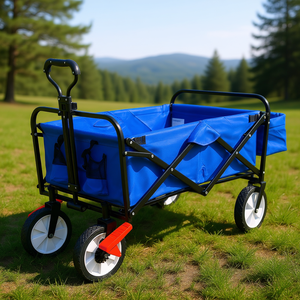 Chariot pliable de jardin, chariot de courses, bleu, nylon, quatre roues, conteneur à roulettes, camping, utilisation en extérieur - Product Image 2