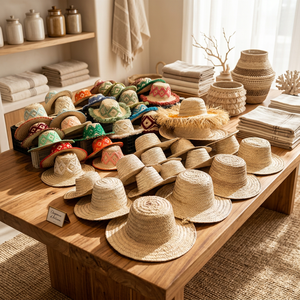 Handmade Straw Hat Natural Color Traditional Design Bamboo Craft Souvenir - Product Image 2