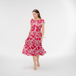 ชุดเดรสแฟชั่นผู้หญิงพิมพ์ลายดอกไม้ลูกไม้แบบกำหนดเองสำหรับ OEM เป็นมิตรกับสิ่งแวดล้อม ซักได้ แขนสั้น สไตล์ลำลองสำหรับผู้หญิง - Product Image 1