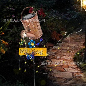 Arrosoir solaire lumineux LED, panneau de bienvenue, décoration de jardin en forme de papillon, éclairage extérieur portable - Product Image 1