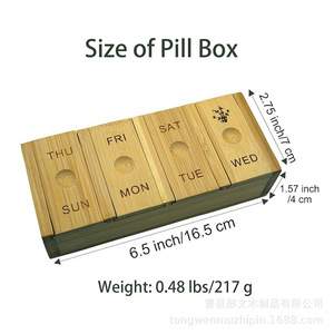 <b>Bamboo</b> Weekly Pill Organizer Rectangular Magnetic Closure Portable <b>Container</b> For Vitamin Storage - Product Image 4