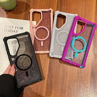Étui de téléphone transparent robuste magnétique pour Samsung Galaxy S25 Ultra S24 Plus, coque rigide antichoc avec paillettes, Funda