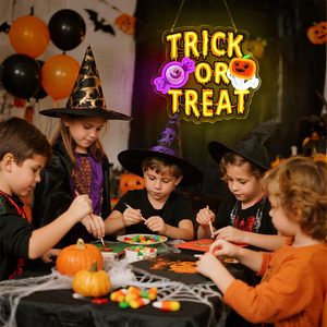 Halloween Trick or Treat Neon LED Indoor Hanging Transparent Acrylic <b>Sign</b> Party Club Shop <b>Sign</b> Ambient Light Customizable 5V - Product Image 3