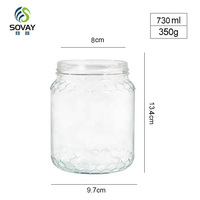 350ML 730ML Grosir Stoples Madu Kaca Kosong Bentuk Heksagonal dengan Tutup, Logo Kustom, Wadah Penyimpanan Madu