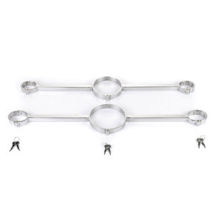 Bondage en métal serrure cou collier menottes en acier inoxydable esclave BDSM contraintes jouets sexuels pour Couples épandeur barre menottes - Product Image 6