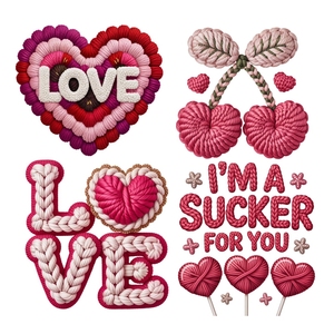 ลายถักโครเชต์ไหมเทียมลายหัวใจวันวาเลนไทน์แบบ DTF ลายโคเก็ตย้อนยุคสำหรับติดเสื้อผ้า - Product Image 1