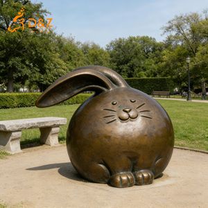 Statue de lapin gras en bronze D&Z Art Group, sculpture d'animal mignonne, décoration de jardin extérieur, ornement artistique, design personnalisé, décoration intérieure - Product Image 4