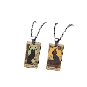 Collane Trendy con Carte dei Tarocchi 'Alta Sacerdotessa' e 'Arcana dei Gatti', Stampa UV a Colori su Acciaio Inossidabile Placcato Platino, Stile Vintage - Product Image 1