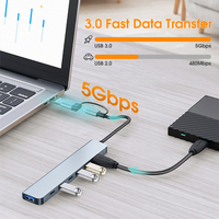 Hub USB C 7 en 1 en aluminium avec ports USB 3.0 et USB 2.0, chargeur PD 60W pour appareils de type C