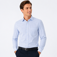 Kemeja Bisnis Pria Anti Kerut Bergaris Lengan Panjang Slim Fit Biru Putih Garis-garis Formal untuk Kantor, Dapat Dipesan Sesuai Ukuran