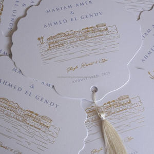 Ensemble de cartes de mariage personnalisées avec logo, souvenir collaboratif, avec pompon, RSVP, menu, papier offset, impression typographique, estampage or, promotionnel - Product Image 3