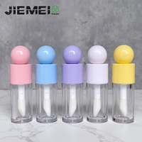 JIEMEI Nuevo Diseño en Stock, Botella de Brillo Labial Vacía de 4ML con Tapa en Forma de Bola, Logotipo Personalizado, Brocha Grande, Tubo de Brillo Labial Redondo y Grueso Único