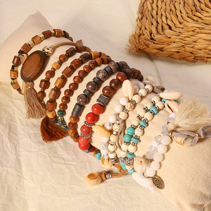 Woven <b>Bracelet</b> Natural Stone Pine Wood <b>Pearl</b> Shell Pendant Fringe Woven <b>Bracelet</b> for Women Uionen 1313 - Product Image 1