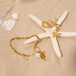 Pulsera de Moda con Dijes de Aleación de Zinc en Tono Dorado, Colgante de Concha y Espina de Pescado, Joyería Unisex para Regalo - Product Image 2