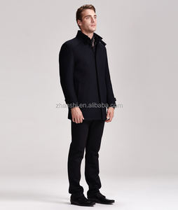 2016 Korean Style <strong>Mens</strong> Fashion Winter <strong>Black</strong> Wool Cashmere <strong>Pea</strong> <strong>Coat</strong> - Product Image 5