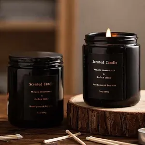 Black Color Scented Luxury Wax Candles In Glass Jar Aromatic Candles Customized Scented Candle