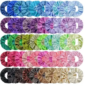 Cheap Wholesale Bulk Lots 50pcs Satin Hair Scrunchies Silk Elastics Ponytail Ties for Women Girls