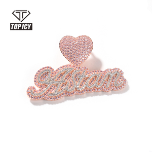 Phong Cách Mới Chữ Tích Hợp Tùy Chỉnh Với Trái Tim Tên Hàng Đầu Iced Out Bling Thiết Kế Độc Đáo Tên Hip Hop Mặt Dây Chuyền - Product Image 2