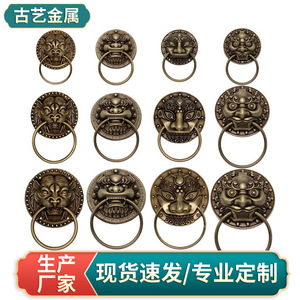 Poignée de porte en cuivre de style antique, motif lion et tigre, décoration de surface au milieu du panneau de porte - Product Image 5