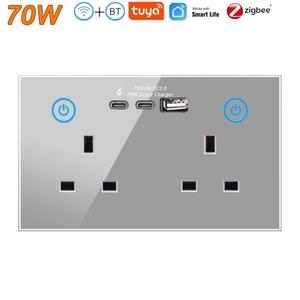 70W Tuya WiFi & ZigBee Typ-C Schnell ladung 13A Smart Double UK Wand steckdose mit 2-Gang 220V Glasscheibe 2 Wechselstrom steckdosen - Product Image 4