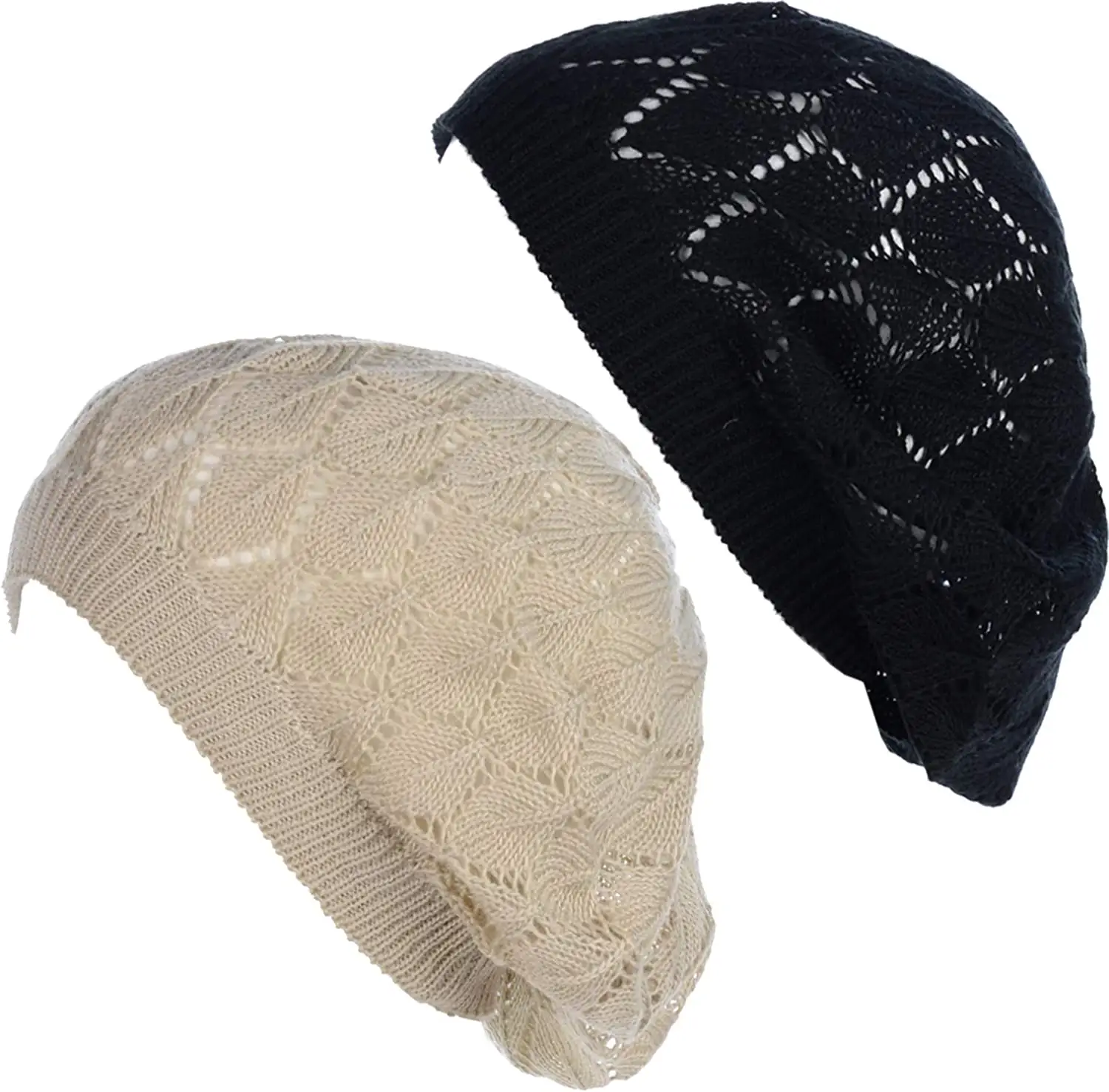 2023 Hot Sale Chic Parisian Style Soft Lightweight Crochet Cutout Knit Beanie Beret Hat