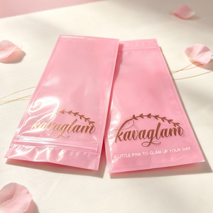 ซองบรรจุภัณฑ์เครื่องสำอางแบบซิปล็อคสามด้าน สีชมพูเงา พิมพ์โลโก้ได้ สำหรับบรรจุภัณฑ์ตัวอย่างผลิตภัณฑ์ดูแลผิวแบบพกพา - Product Image 4