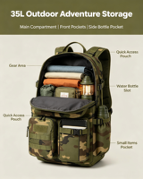Sac à dos tactique camouflage forestier en gros, multi-poches, en nylon durable, imperméable, 36L, pour randonnée, camping, activités de plein air et trekking en jungle