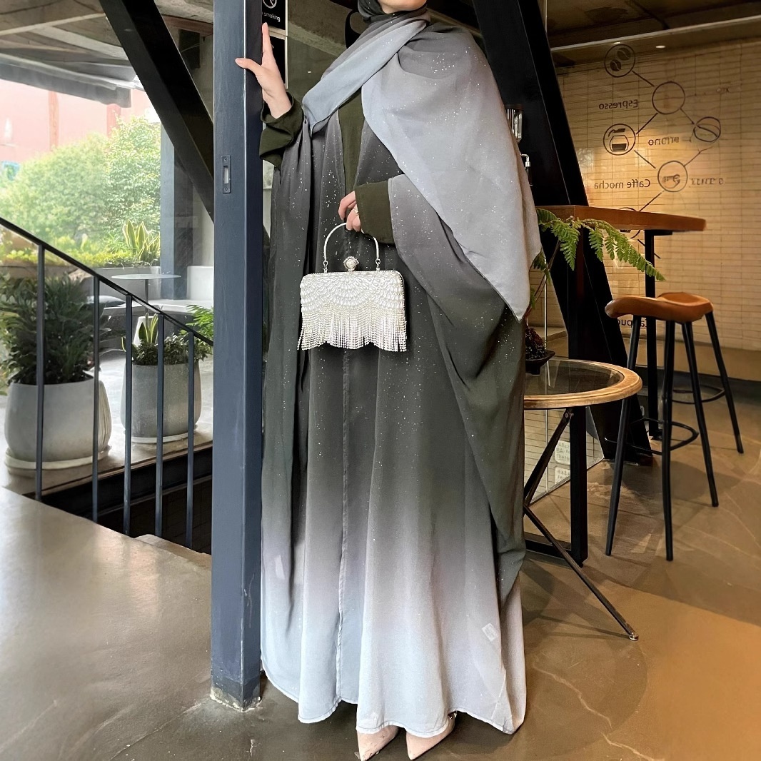 glitter abaya dress Women's Long Galaxy-Style Evening Gown Polyester Ethnic Robe for Spring Season for Eid Muslim Celebrations thin straps