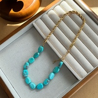Collier élégant en turquoise naturelle avec perles et chaîne torsadée plaquée or, collier ras-du-cou épais, bijoux directement de l'usine