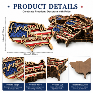 Custom <b>Wooden</b> USA Map American Flag Wall Art Patriotic Independence Day Home Table Decoration <b>Rustic</b> Country Style - Product Image 3