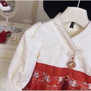 Child Star Circle Girls Hanfu Dress V-Neck Full Sleeve Red White Fleece Lined Autumn Winter Outfit First Birthday - Product Image 2